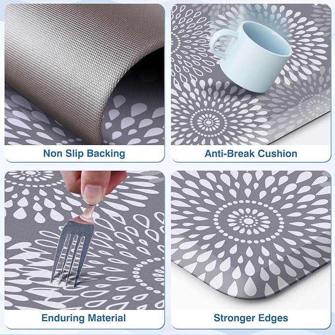 LuxStep Kitchen Mats for Floor,0.47 inch Thicker Cushioned Rug Anti-Fatigue Mats for Kitchen Decor Accessories,Waterproof Non-Slip Mats and Rugs Set for Office,Laundry 17.3"×29"+17.3"×47",Grey