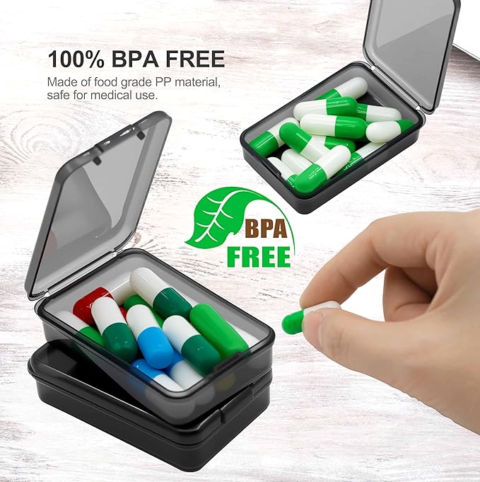 6 PCS Small Pill Box, Tiny Pill Case,Mini Clear Plastic Storage Containers Cute Travel Pill Organizer Case Portable for Pocket Purse Briefcase (Black)