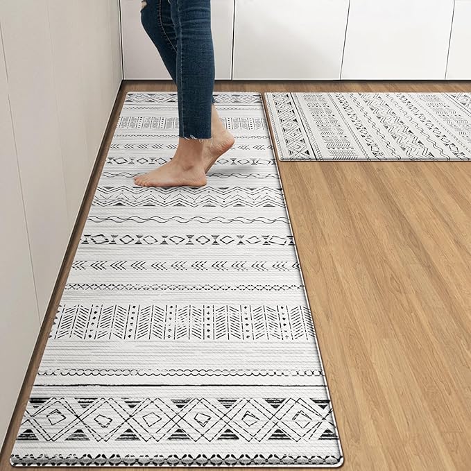 Arttown Anti Fatigue Mats for Kitchen Floor, Boho Moroccan Farmhouse Kitchen Mats Cushioned Anti Fatigue Rug, Waterproof Non-Slip Washable Kitchen Rugs and PVC - Grey