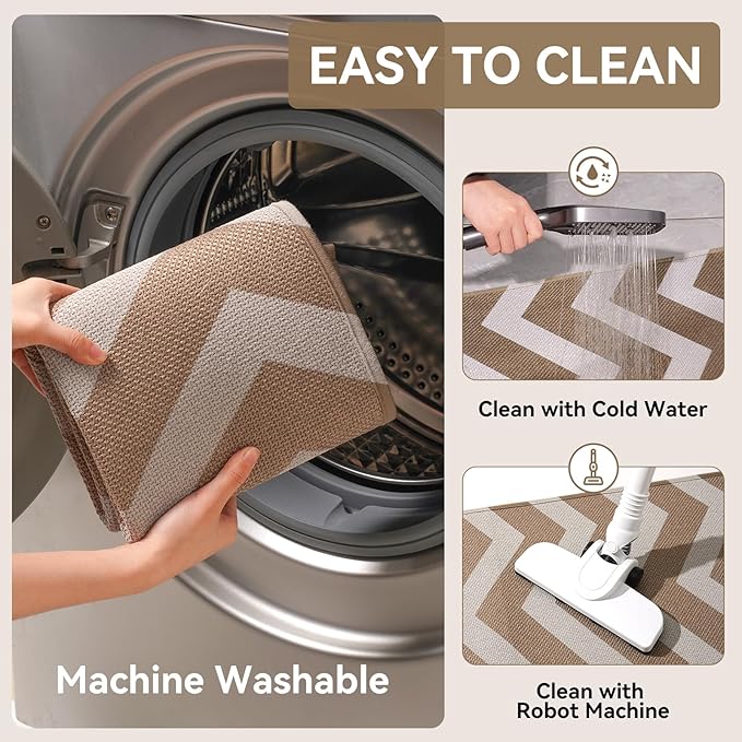 Kitchen Rugs Non Slip Washable Kitchen Mats for Floor, Super Absorbent Oil and Water Linen-Look Woven Runner Rug, Kitchen Sink Mat Standing Mat, Brown 17"x47"