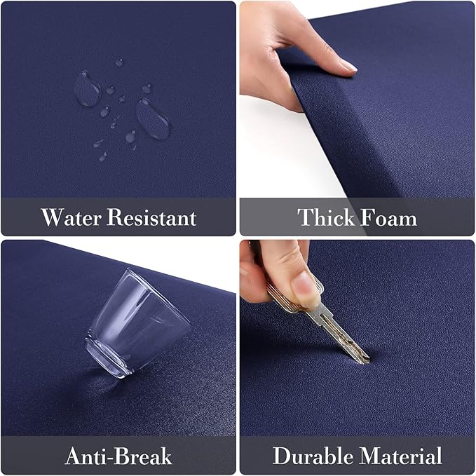 HappyTrends 2 PCS Kitchen Mat Cushioned Anti-Fatigue Floor Mat, Heavy Duty Ergonomic Comfort Foam Standing Mat,20"x30"+20"x47",Navy