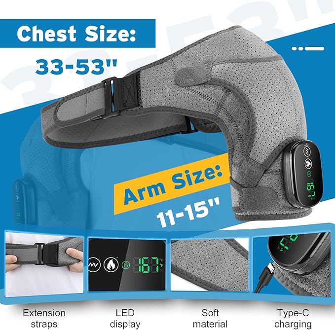 Shoulder Heating Pad Cordless, FSA Eligible Items List Shoulder Massager for Pain Relief Deep Tissue, Heated Shoulder Brace Wrap HSA Approved Products Only