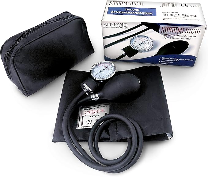 Santamedical Adult Deluxe Aneroid Sphygmomanometer - Professional Blood Pressure Monitor with Adult Black Cuff and Carrying case (Light Black)