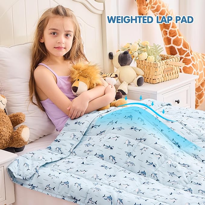 yescool Shark Weighted Blanket 5 Pounds Cooling Weighted Lap Blanket, Heavy Blanket for Sleeping, Weighted Throw Blanket Gifts for 40-60lbs, 36"x48"