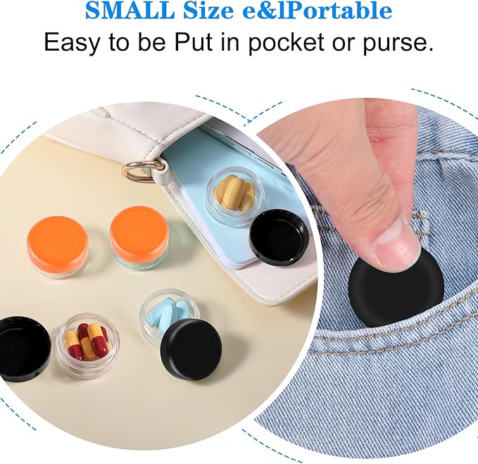 5 Pcs Small Pill Organizer Box Travel Pill Case Holder Portable Daily Mini Pills Container BPA Free Medication Storage Container for Purse Pocket Briefcase (Black, Orange)