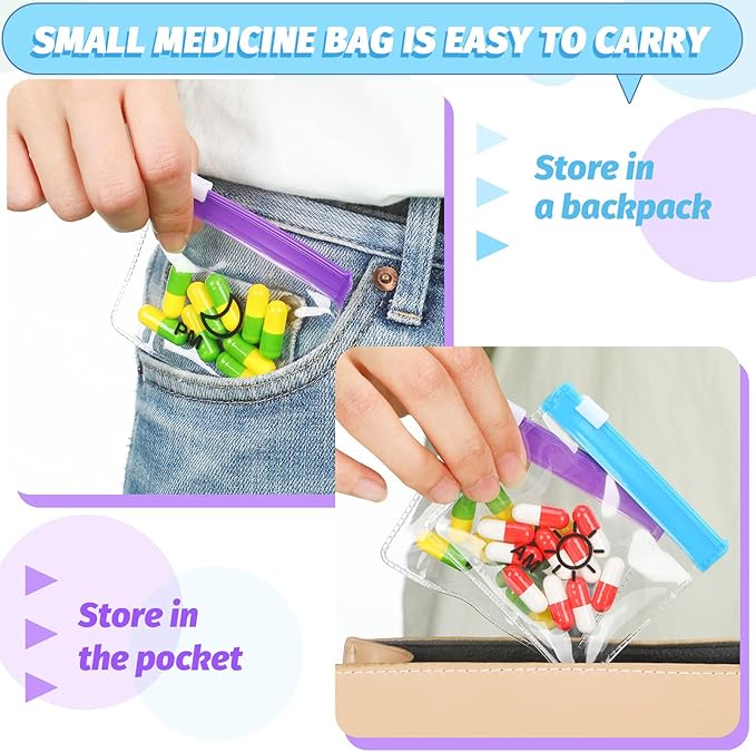 Colarr 14 Pcs AM PM Pill Pouches Bags Reusable Zippered Day and Night Pill Organizer with Slide Lock for Travel Medicine Case, 1 Large 14 Small(Blue, Purple)