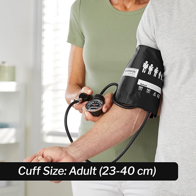 McKesson Aneroid Sphygmomanometer – Manual Blood Pressure Cuff Monitor with Carrying Case, Cuff 23-40 cm, Black, 2 Count
