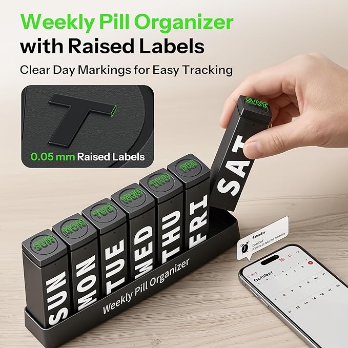 Betife Large Weekly Pill Organizer 3X a Day, Detachable Pill Box 7 Day, Daily 3 Times Pill Case, Travel Pill Container Holder, Week Medication Dispenser Pillbox for Vitamin Supplement Medicine（Black）