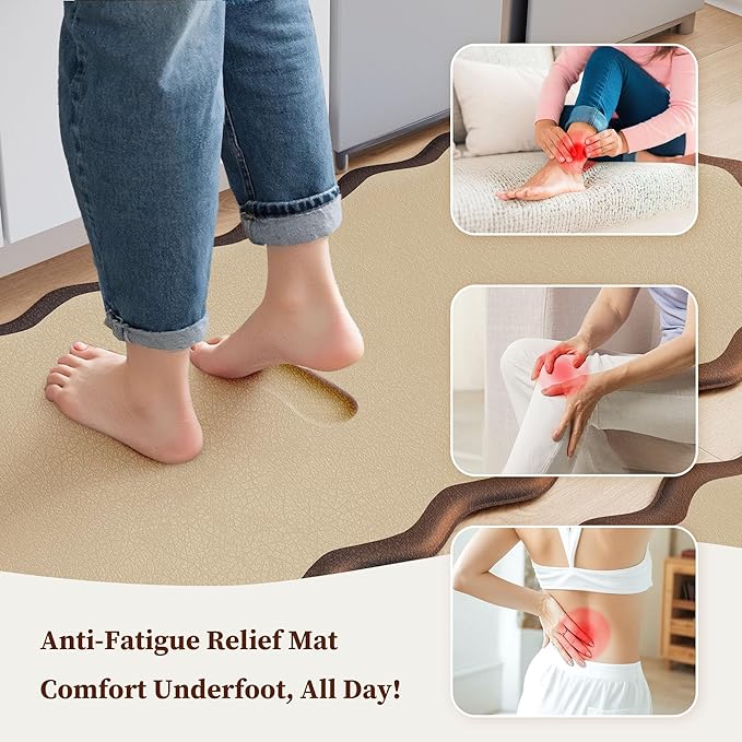 Scalloped Kitchen Mats Rugs Sets of 2 Cushioned Anti Fatigue Floor Mat Waterproof Kitchen Rugs Non Slip Foam Comfort Standing Mat for Sink Laundry, Terracota