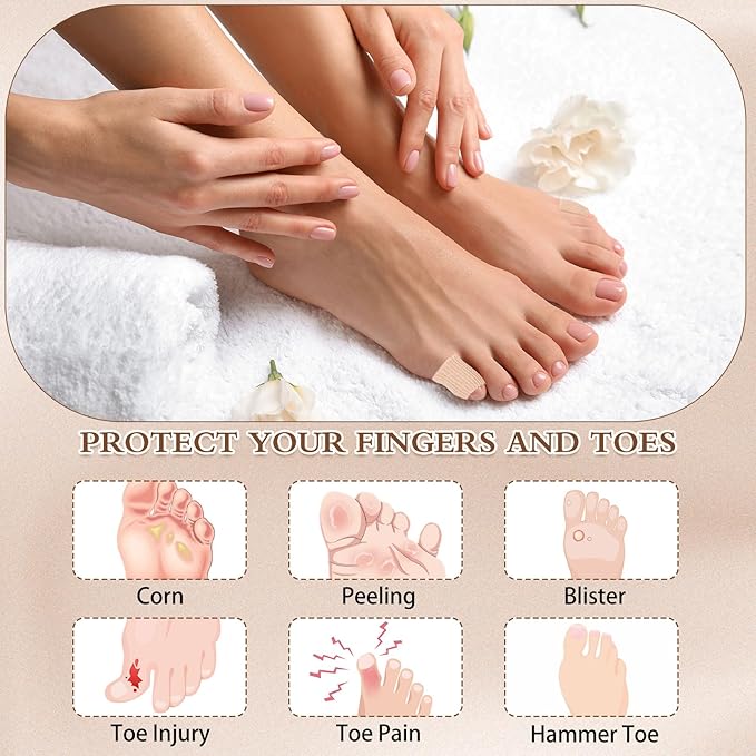 Blulu 24 Pieces Toe Tubes 0.98 Inches Cushion Tube Corn Pads for Toes Sleeves Soft Gel Protectors for Cushions Corns Blisters Calluses 3 Size (Skin Color,X-Small)