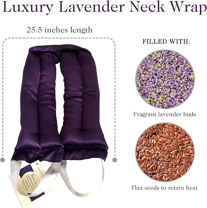 Victoria's Lavender Microwavable Neck Heating Pad – Extra Long Aromatherapy Wrap for Men & Women, Buds of Lavender Neck Wrap with Flax Seeds, Heated Neck Wrap, Relaxing Spa Gift Set Idea, Made in USA