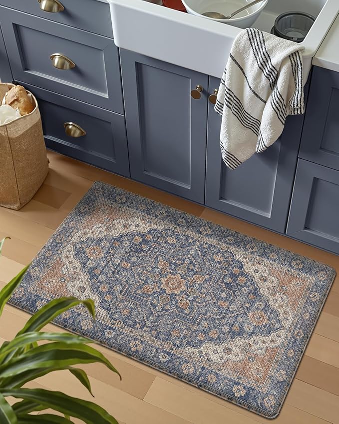 LUMI Anti Fatigue Kitchen Mat, Waterproof & Stain-Resistant Cushioned Standing Mat, Non-Slip Comfort Rug for Kitchen, Sink, Laundry, Home Office, 17" x 30", Indigo