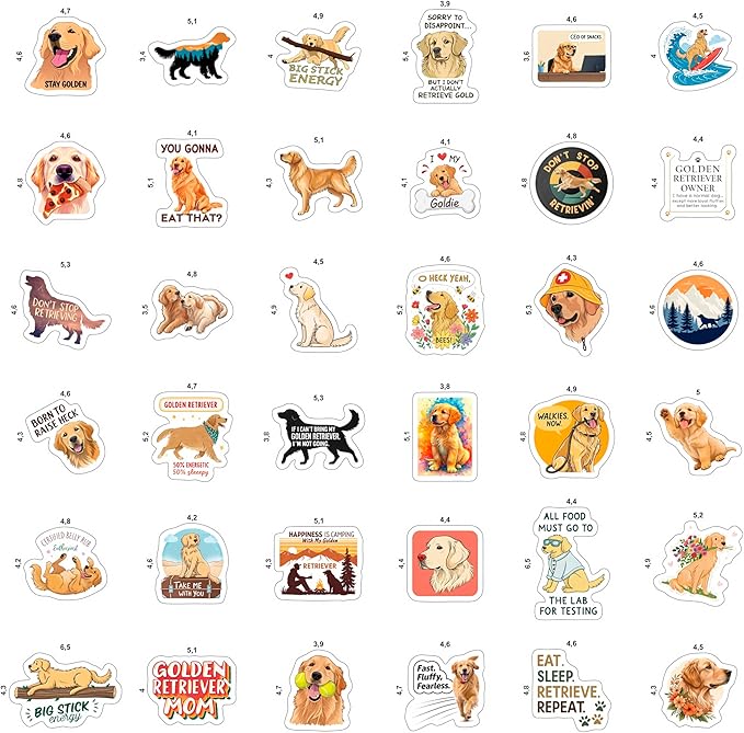 100Pcs Golden Retriever Stickers for Water Bottle, Laptop - Golden Retriever Gifts, Party Supplies & Decorations - Dog Stickers and Decals - Gift for Women & Men