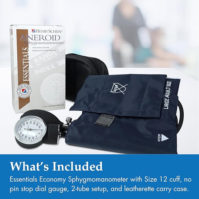 Adult Pro Aneroid Sphygmomanometer – Size 12 Navy Blue Cuff, Manual Blood Pressure Monitor, Reusable, Dial Display, Includes Leatherette Carrying Case – 1 Count