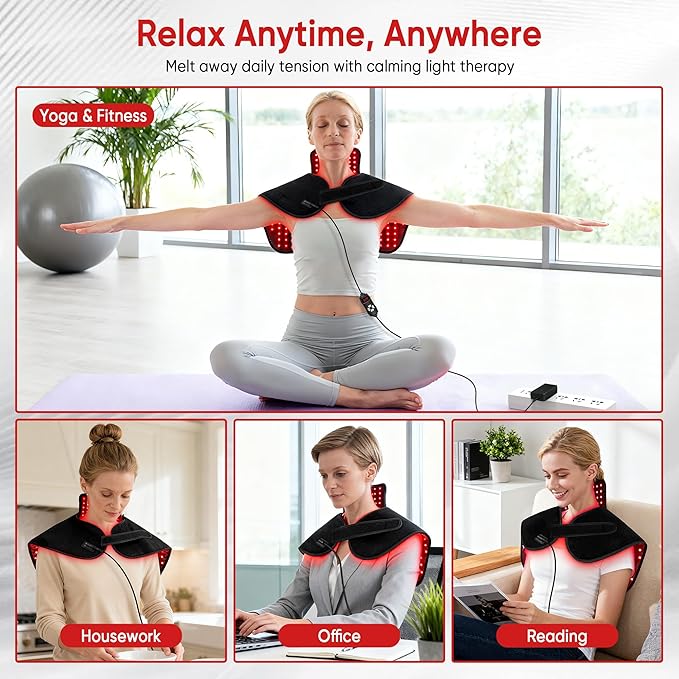 Red Light Therapy for Neck and Shoulders,288 Infrared Light Therapy for Neck Shoulder Pain Relief,660nm & 850nm Red Light Therapy Pad,Shoulder Wrap with Timer Remote Control for Home and Office Use