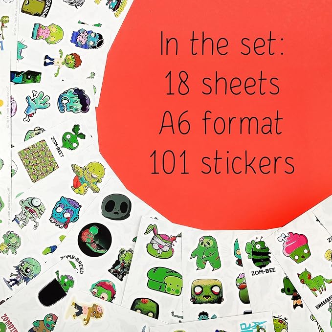 BulbaCraft 100Pcs Zombie Stickers & Adults — Zombie Decals for Boys and Girls, Spooky Halloween Decals Waterproof, Gifts for Women & Men