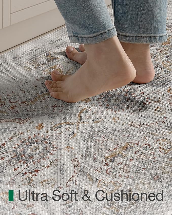 LUMI Kitchen Mat Anti Fatigue Cushioned, Memory Foam Padded Standing Rug Washable, Non Slip Comfort Floor Runner for Home, Sink, Laundry, Office, 24"x59", Creamy White