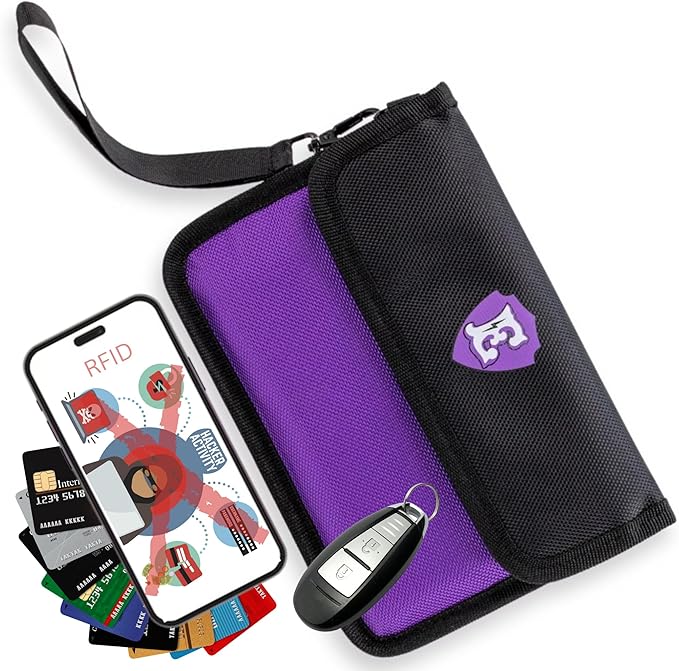 Large Faraday Bags for Phones with Two Pockets, RFID Blocking Sleeves, Signal Blocking Shield, Faraday Key Fob Protector, RFID Faraday Pouch for Key fob w/Removable Handle