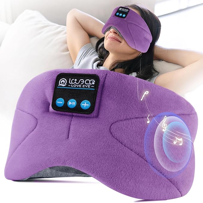 LOVE EYE Sleep Headphones Bluetooth 5.4 Sleeping Eye Mask Wireless Music Earphones with HD Speakers for Side Sleepers Total Blackout Cotton Mask for Travel, Home, Office, Unique Gifts