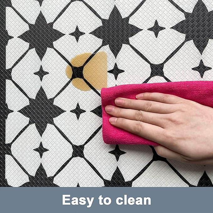 Artnice Kitchen Mat 2 PCS, Black White Plaid Cushioned Anti-Fatigue Kitchen Rug, Waterproof Non-Slip Kitchen Mats and Rugs, Heavy Duty Ergonomic Comfort Rug for Kitchen, Floor, Office, Sink