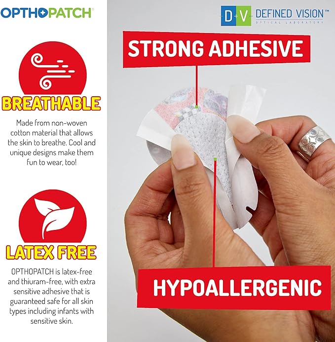 Opthopatch Eye Patches for Kids - Extra Sensitive Adhesive - Color Your Own Patch - 70 Count + 2 Reward Charts