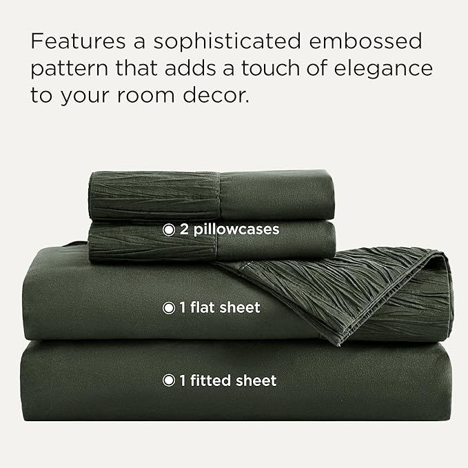 Bedsure Queen Sheet Set - 4 Pieces Soft Queen Size Sheets - Breathable & Cooling - Hotel Luxury - Easy Care Polyester Microfiber Bedding for Women, Men, Olive Green