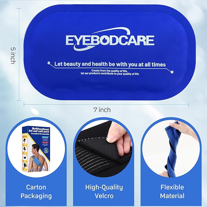 Reusable Ice Packs for Injuries, Hot and Cold Therapy Gel Ice Packs with Flexible Wrap and Eye Mask, for Joint Pain, Swelling, Muscle Pain, Knees, Back, Shoulder & More (3-Piece Set)