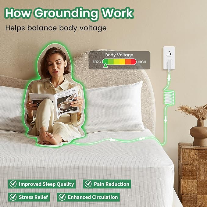 Grounding Sheets, 10% Silver Grounding Bed Sheets, 90% Organic Cotton Grounded 400 Threads Connected Bedding, Deep Pocket Fitted Earth Sheets with Grounding Tester - [King 76"x 80"x 15", Off White]