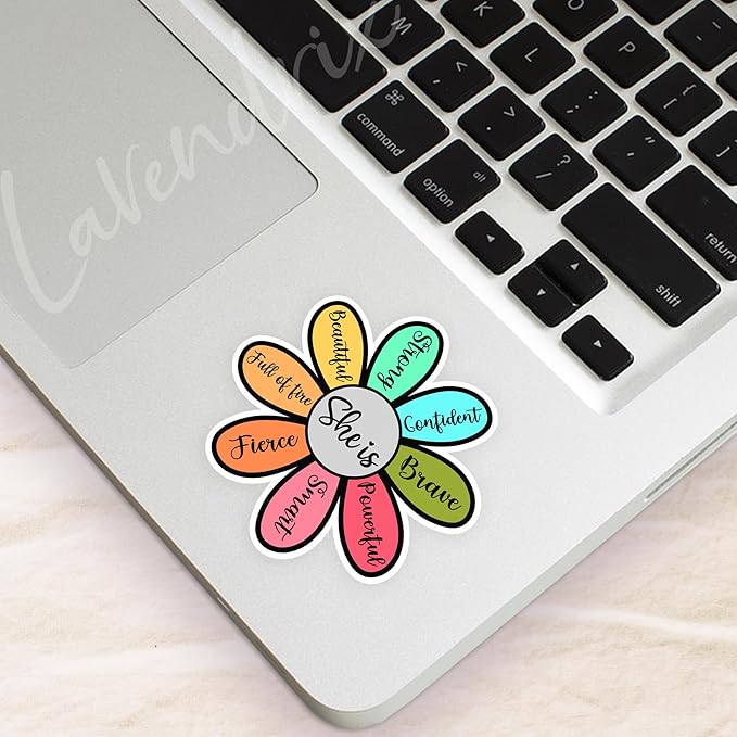 (3pcs) She is Brave Confident Powerful Smart Flower Sticker Inspirational Quotes Christian Jesus Bible Verse Vinyl Decal Gift Stickers for Tumbler Laptop Kindle Water Bottles Book Phone - Size 3x3