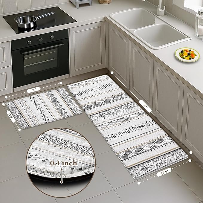 Arttown Anti Fatigue Mats for Kitchen Floor, Moroccan Farmhouse Kitchen Mats Cushioned Anti Fatigue Rug, Waterproof Non-Slip Washable Kitchen Rugs - Black/Brown