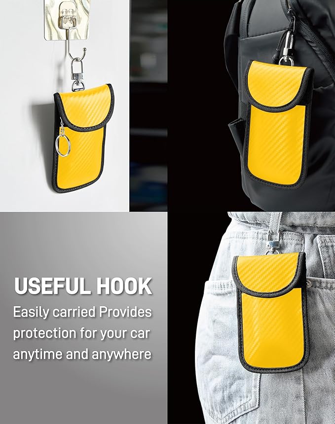 Upgraded Faraday Bag for Key Fob (2 Pack), Premium Faraday Key Fob Protector– Car RFID Signal Blocking, Car Security Protection, Anti-Theft Pouch, Anti-Hacking Case Blocker Yellow
