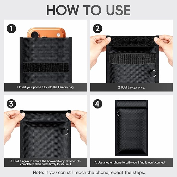 Faraday Bags for Phones and Car Key, Professional Signal Blocking Pouch, Faraday Cage Effectively Blocks 5G/WiFi/GPS/RFID, Fireproof & Waterproof Anti-Tracking Signal Blocker Black