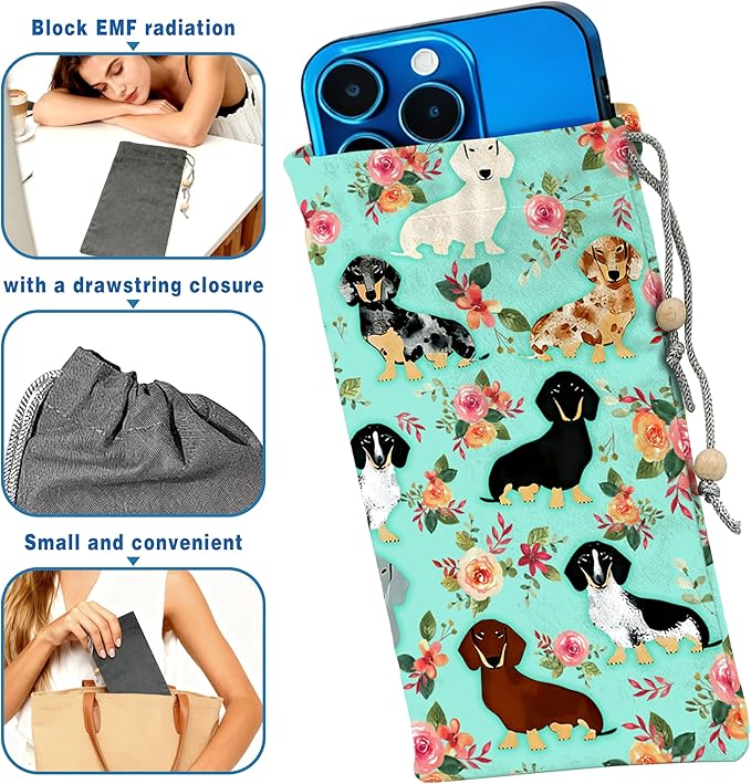 EMF Shield Sleeve for Cell Phone Reduce Signal Anti-EMP Pouch Against Radiation, EMF, 5G, RFID Blocking 4x8 Inch Dog-Green Phone Sleeve Bags
