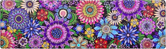 Likiyol Boho Kitchen Rugs Boho Floral Anti Fatigue Kitchen Mat for Floor Bohemian Flowers Non Slip Washable Kitchen Floor Mats, Comfort Standing Mat for Sink, Laundry, 18''x60'', 0.47" Th, Purple