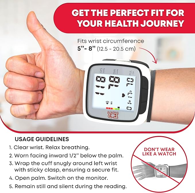 Ever Ready First Aid Fully Automatic Blood Pressure Wrist Cuff Watch Wearable Monitor for Home Use - Black- Batteries Included
