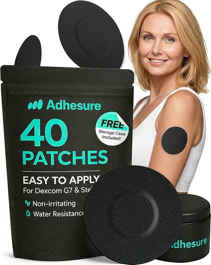 Adhesive Patches for Dexcom G7 & Stelo CGM that Stay for 10-15 Days - Sweatproof & Waterproof Over Patches - Overpatches for Continuous Glucose Monitor Sensor Protection, Black - 40 Patches