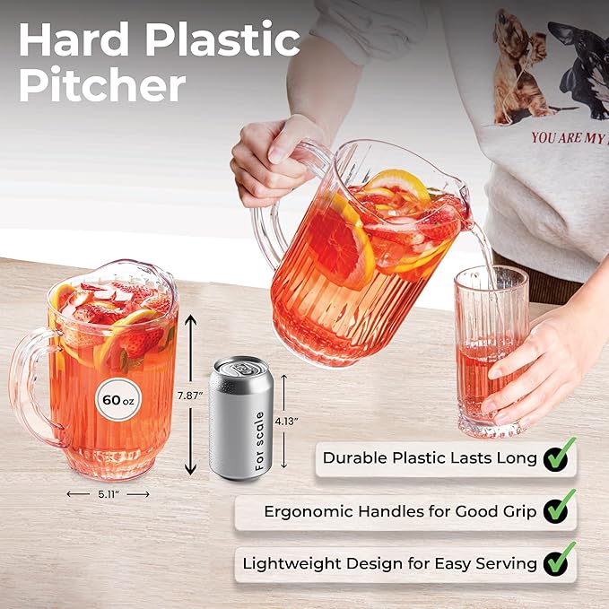 Restaurantware 60 Ounce Beer Pitcher - 1 Count - Chef 101 Durable Restaurant Pitcher - Hard Plastic, Serve Soda, Lemonade, Juice, Or Sangria, Clear Plastic Water Glass, For Bars, Parties, Or Homes,