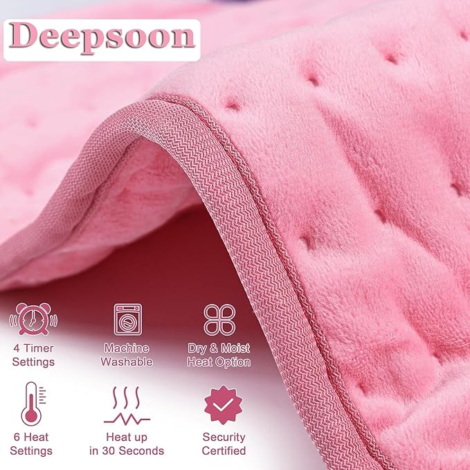 Deepsoon Heating Pad,Electric Heating Pads for Back,Neck,Abdomen,Moist Heating Pad for Shoulder,Knee,Arms,Legs,Dry/Moist Heat & Auto Shut Off,Christmas Gifts for Men and Women,BabyPink,33x17 Inch