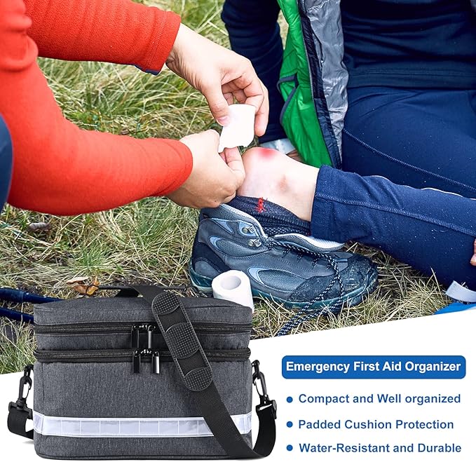 Medication Organizer Storage Bag,Portable Pill Bottle Organizer with Hand or One Shoulder,Travel Medicine Bag with Strap,Famliy First Aid Box for Medication(Grey)