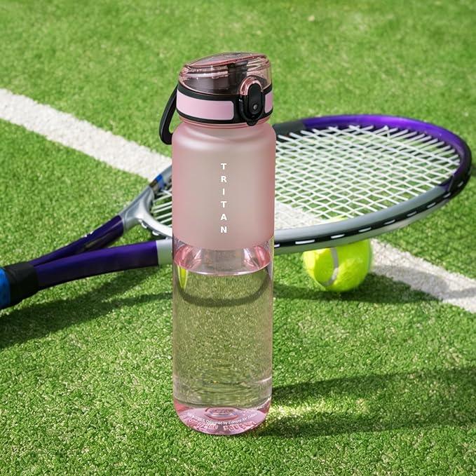32oz Water Bottle with Chug Lid, Frosted & Clear Tritan BPA-Free, Leakproof, Wide Mouth, Portable Sports Water Bottle for Gym, Office, Travel, Outdoor (Pink)