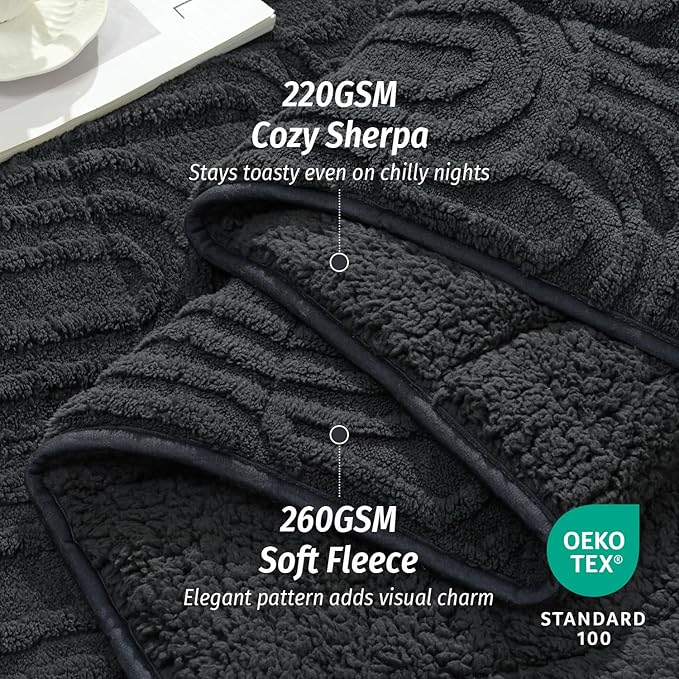 Wemore Jacquard Fleece Weighted Blanket Queen Size 60" x 80" 15lbs, Ultra Soft Cozy Sherpa Weighted Blankets for Adults, Ultra Fuzzy Heavy Blanket for Sleep, Fluffy Warm Throw for Bed, Dark Grey