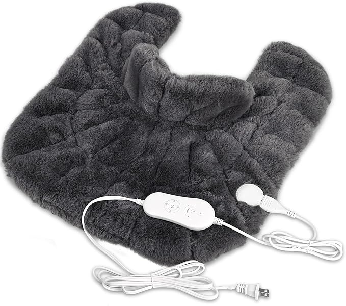 Nalax Heating Pad for Neck and Shoulders and Back, Luxurious Faux Rabbit Fur Fabric, 4lb Tourmaline Weighted Heating pad, 6 Heat Settings,2H Auto Off,Memory Function, Valentine Gift for Women 24"x 20"
