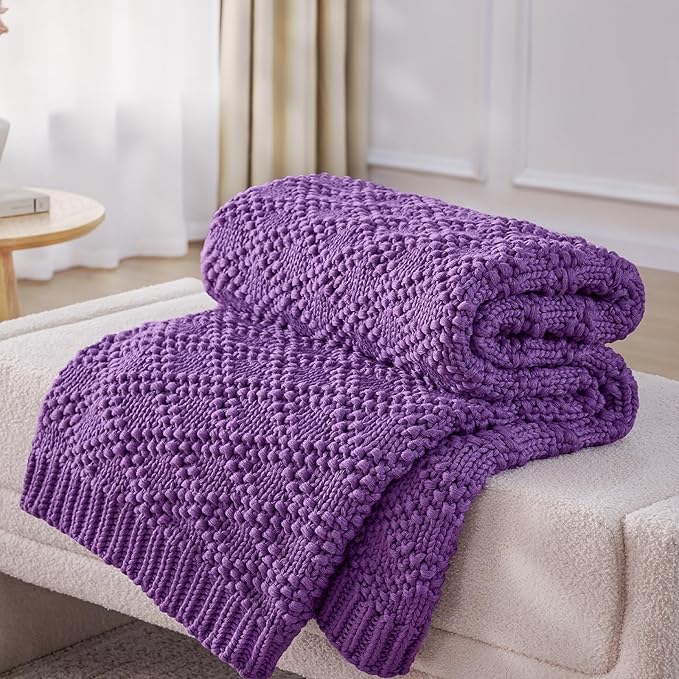Knitted Weighted Blanket for Adult, Chunky Knit Weighted Throw for Sleep 48"*72" 10lbs, Cooling Breathable Heavy Blanket for Hot Sleepers, Machine Washable Blanket for Room Decor(Purple)