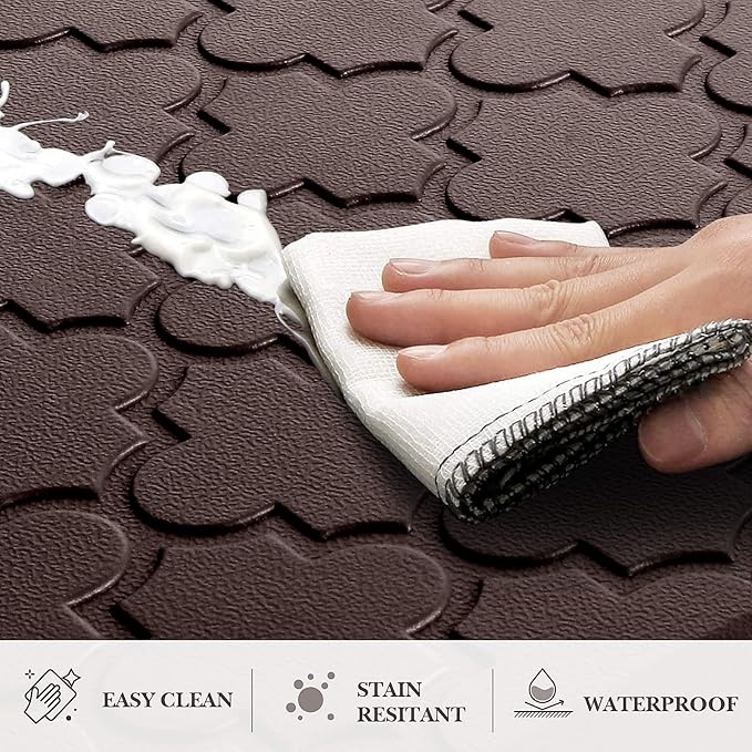 Kitchen Mat [2 PCS] Cushioned Anti-Fatigue Floor Mat Water Resistant Non-Skid Kitchen Mats and Rugs Ergonomic Comfort Foam Kitchen Rugs Standing Mat for Floor Office Sink (Chocolate,20"x30"+20"x47")