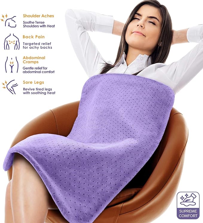 Heating Pad for Back Pain Relief, 33"x17" Electric Heating Pad for Shoulder, Neck, Cramp, Menstrual Pain, Christmas Gifts for Women Men Mom Dad-6 Heat Settings and Auto-Off, Moist/Dry Heat pad, Purple