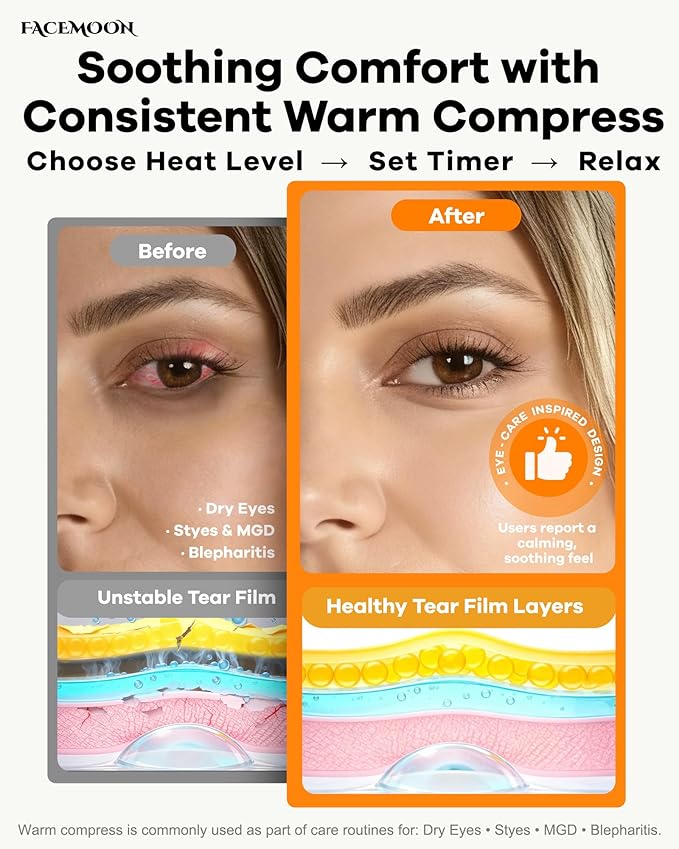FACEMOON Cordless Heated Eye Mask for Stye & Eye Relief - Rechargeable Warm Compress for Dry Eyes, MGD & Blepharitis - Electric Warming Sleep Mask with Natural Flaxseed Moist Heat (Pink)