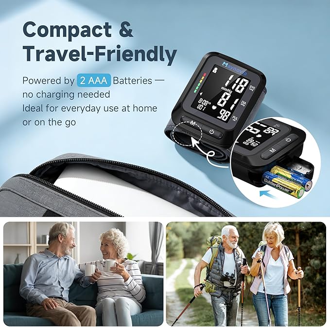Wrist Blood Pressure Monitor, Blood Pressure Cuff Wrist for Home Use, Automatic Digital BP Monitor with Large Backlit Display, 2 User 120 Memory, Adjustable 5.3"-8.5" Cuff
