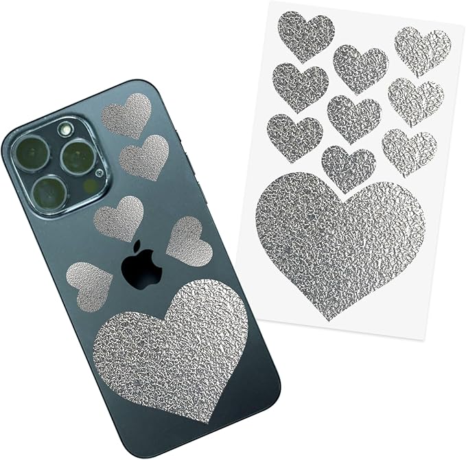 Dragon Grips Heart Stickers - 10 Pcs Chrome Heart-Shaped Rubberized Grip Stickers - Waterproof, Multi-Purpose, Non-Slip, Textured Cell Phone Grip Tape for Laptop, Mouse, Tablet, iPad, iPhone Case