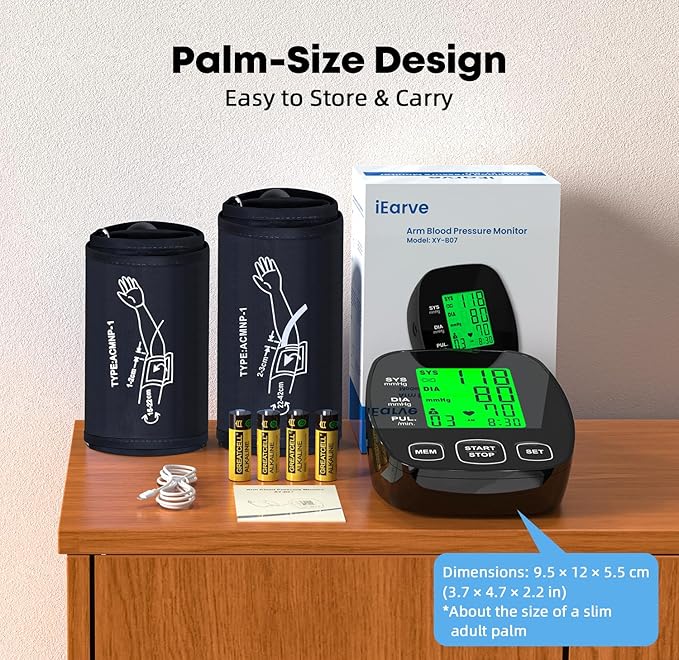 Blood Pressure Monitor for Home Use, Upper Arm Wide Range Cuff Fits Pediatric to Large Adult, Easy to Use Accurate Systolic Diastolic Readings, Includes USB Cable & 4 AAA Batteries