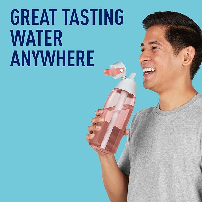 Brita Hard-Sided Plastic Premium Filtering Water Bottle, BPA-Free, Reusable, Replaces 300 Plastic Water Bottles, Filter Lasts 2 Months or 40 Gallons, Includes 1 Filter, Blush - 36 oz.